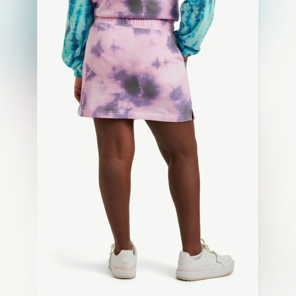 NWT Justice Girls Pink Purple Tie-Dye Snoopy Fleece Skirt Skort Size Large 12/14